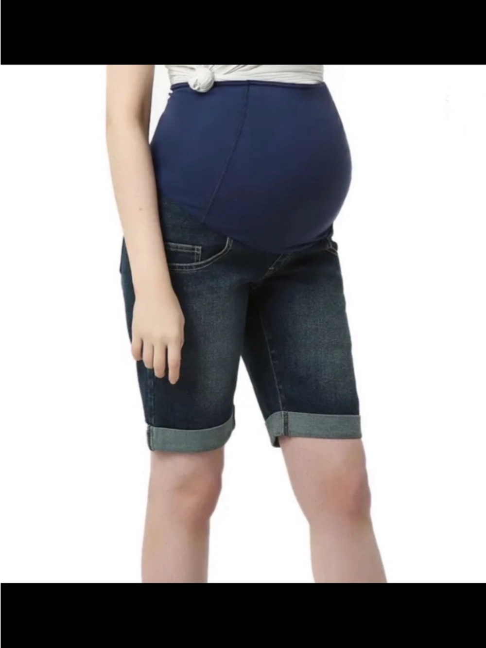 Kimi + Kai Maternity Denim Shorts with Navy Panel (A0155)